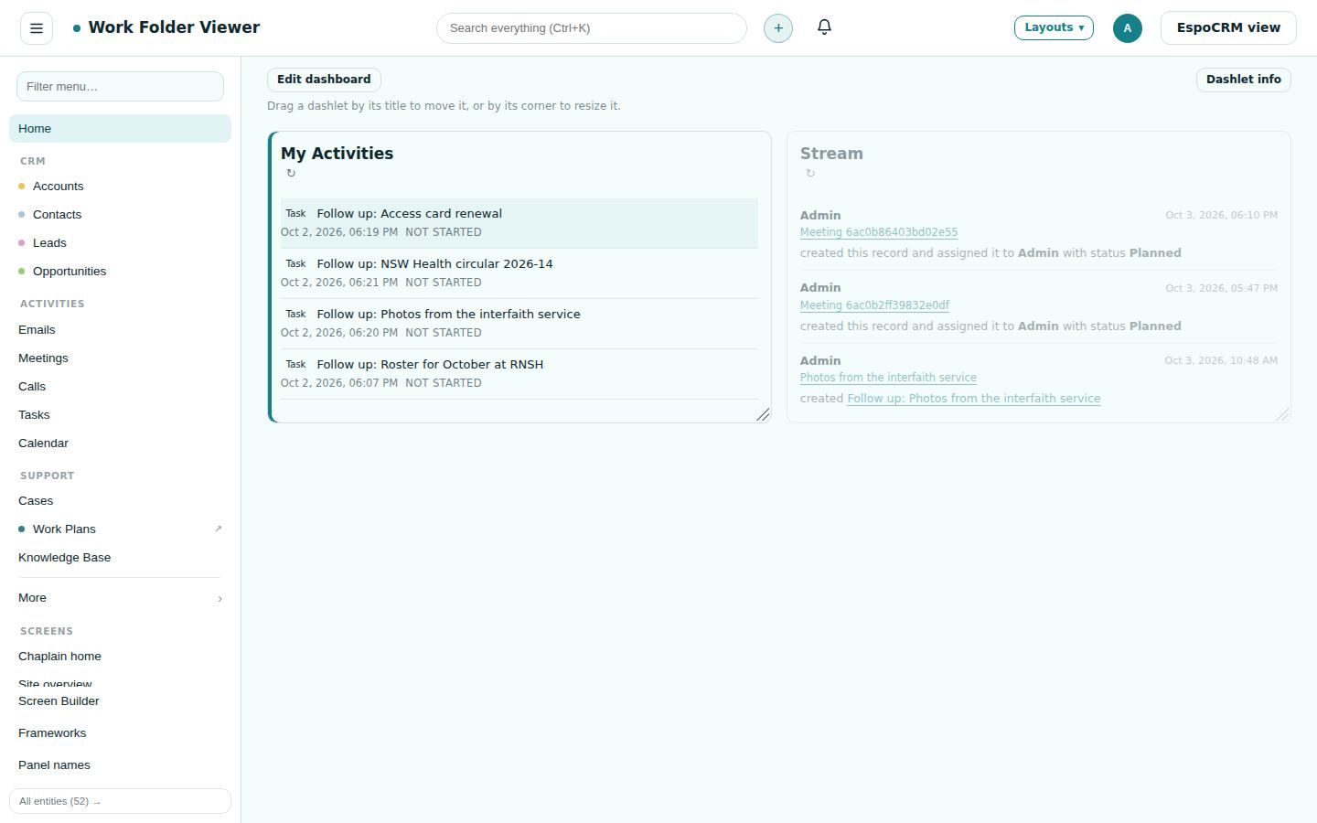 WorkFolder FaceLift screen