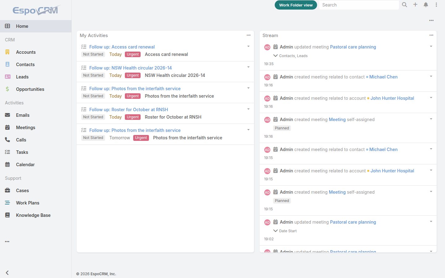 Standard EspoCRM: Dashboards
