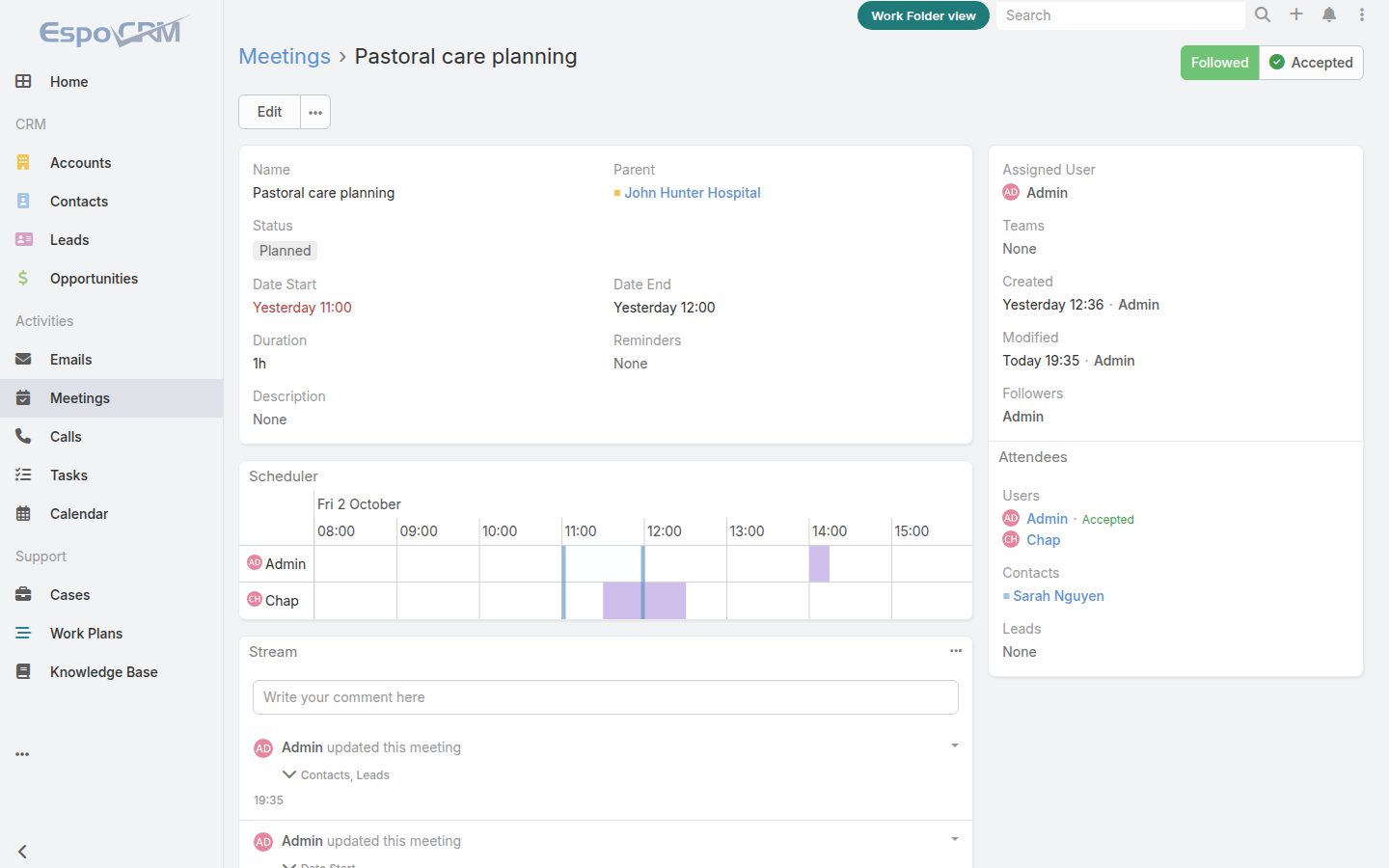 Standard EspoCRM: Meetings
