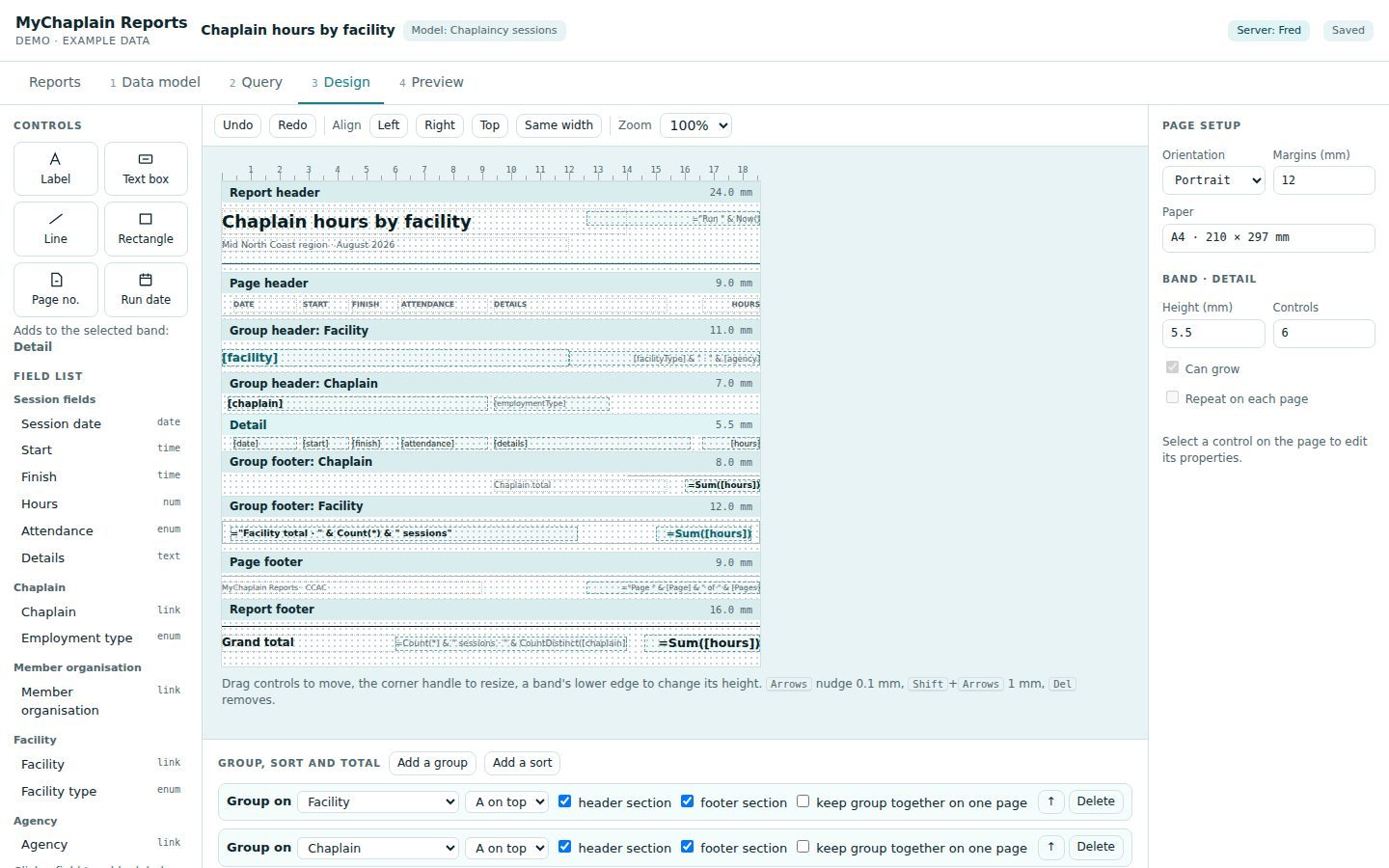 WorkFolder Reports screen