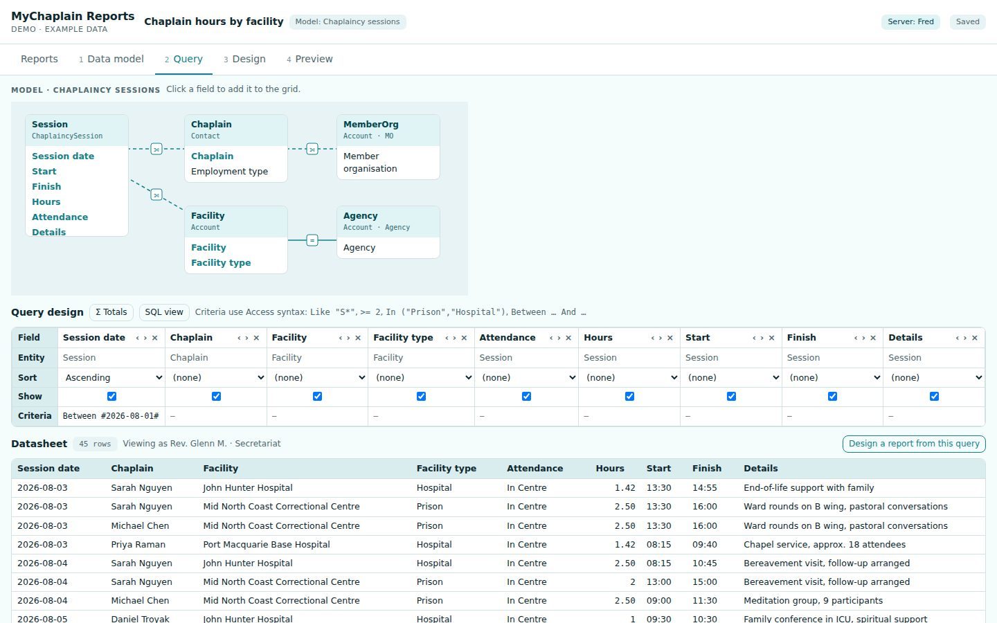 WorkFolder Reports screen